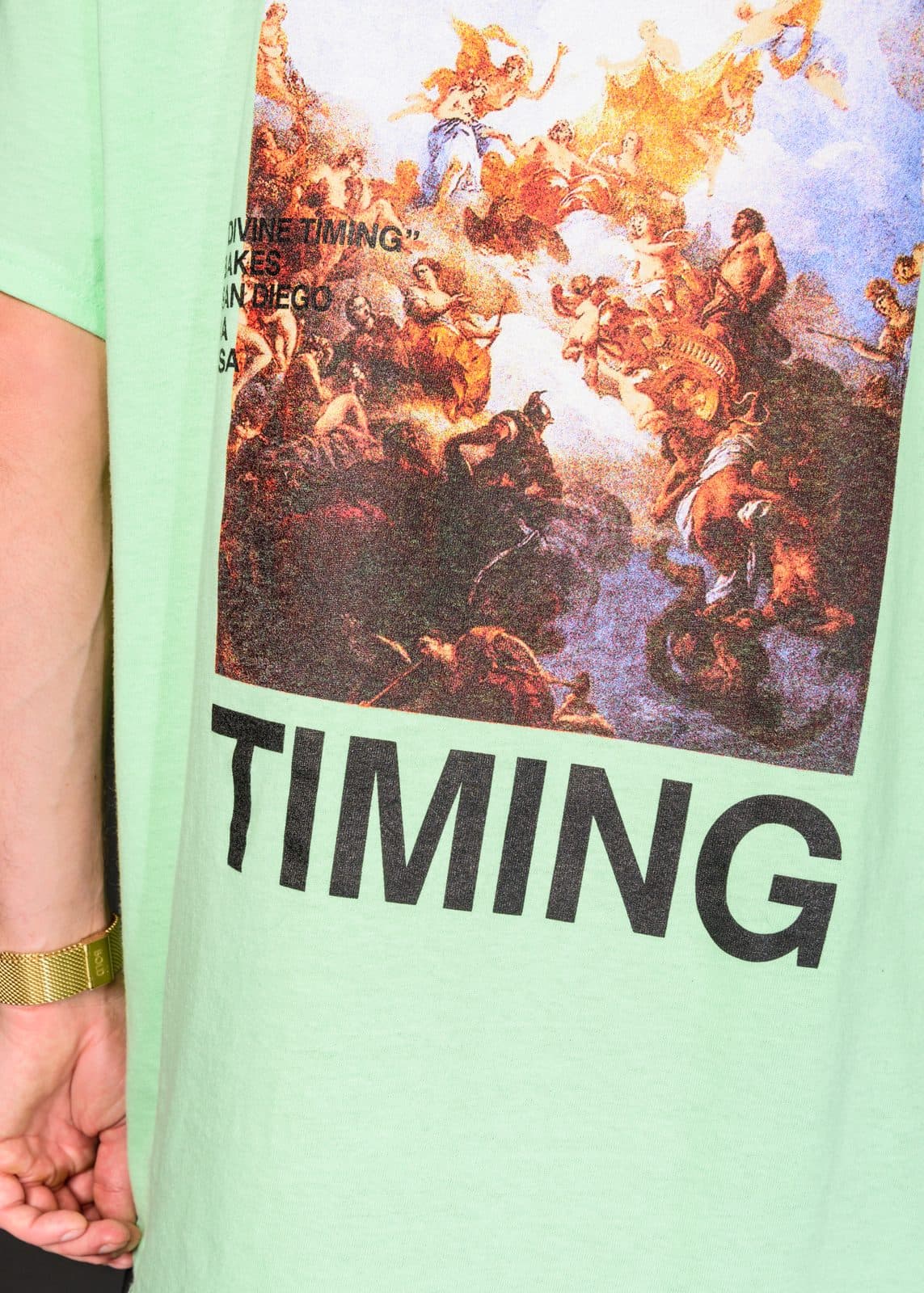 Divine Timing Mint Green Tee, design detail