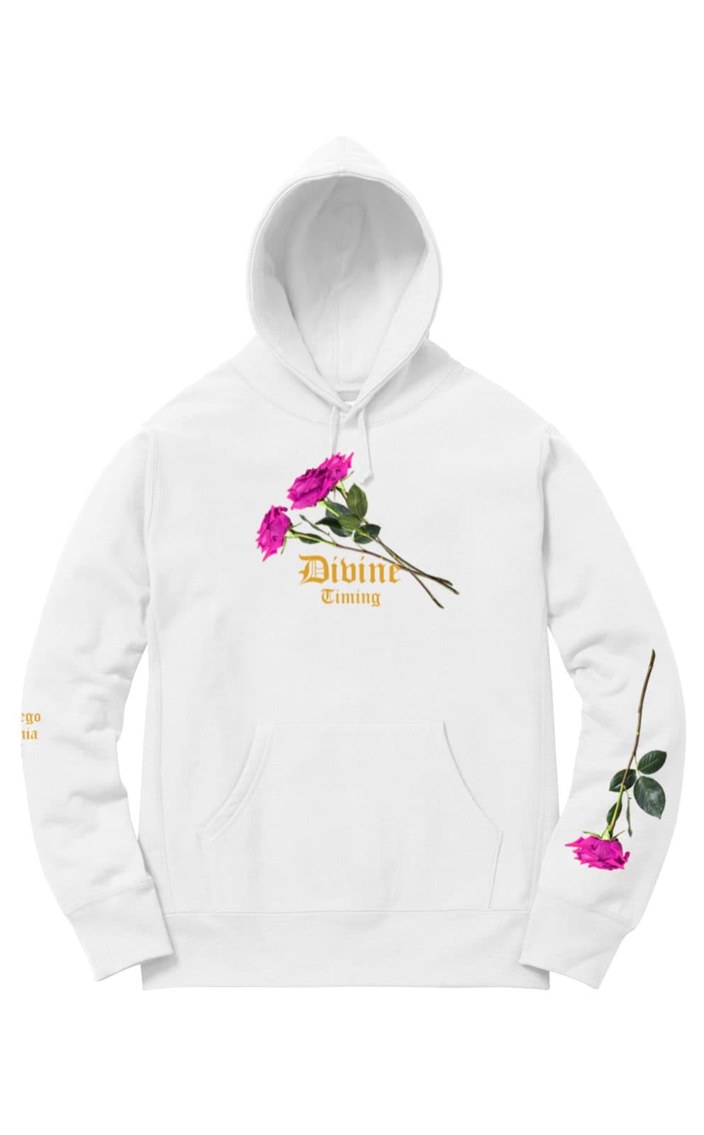 Divine Timing White Hoodie, front, on white