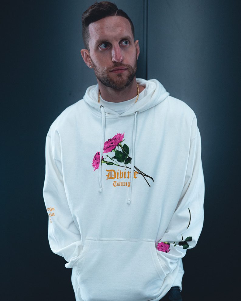 Divine Timing White Hoodie from the Bakes Divine Timing capsule